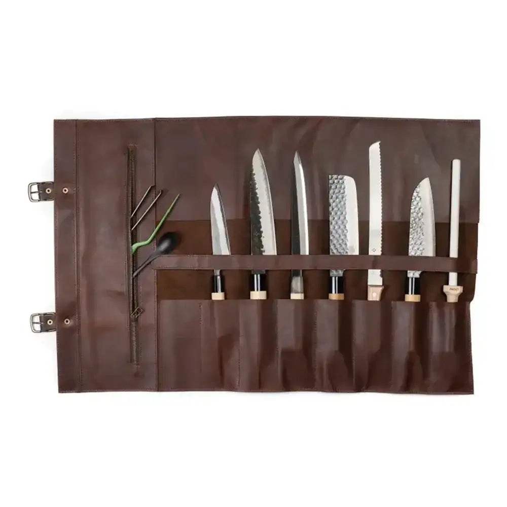 Arrow Leather Goods Knife Roll Brown Deluxe 14 Slot