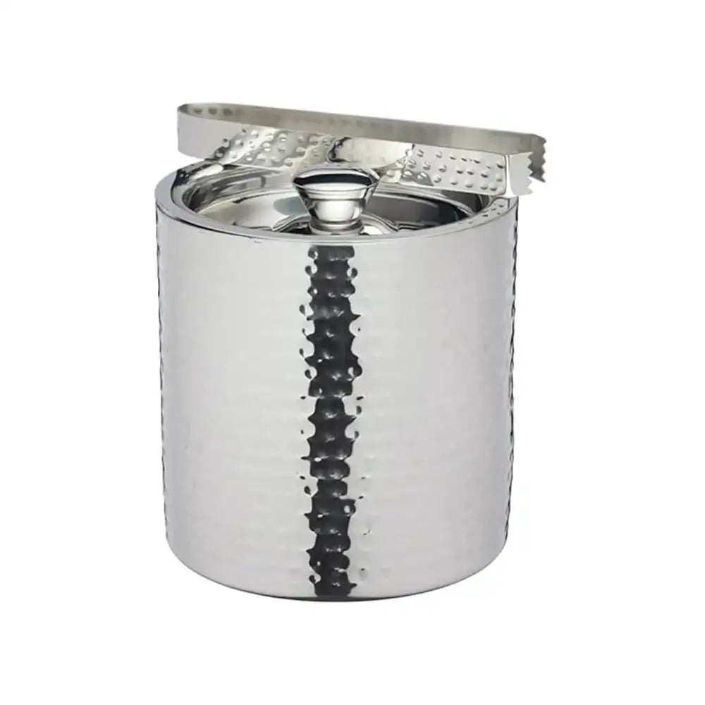 BarCraft Stainless Steel Hammered Ice Bucket & Tong Set
