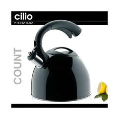 Cilio Count Stovetop Whistling Kettle Black 1.8L