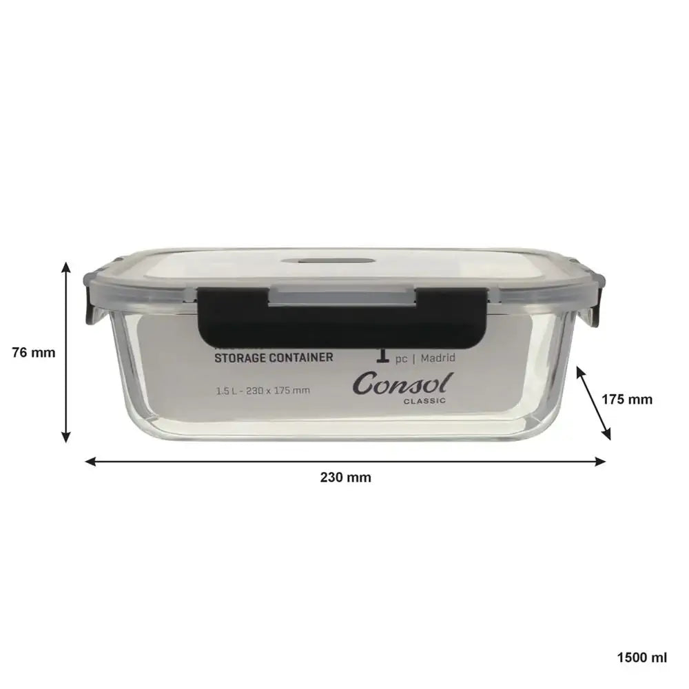 Consol Madrid Rectangular Glass Food Storage Container 1.5L