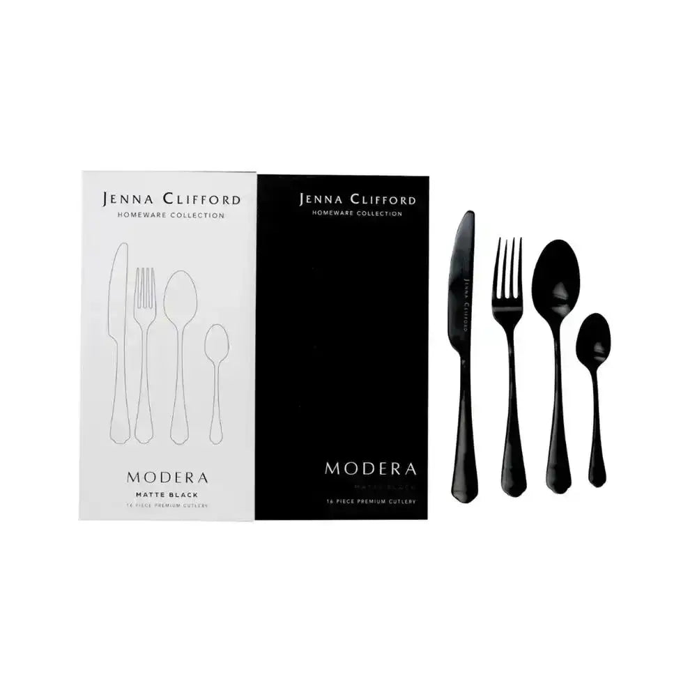 Jenna Clifford Modera Satin Black Cutlery Set 16 Piece